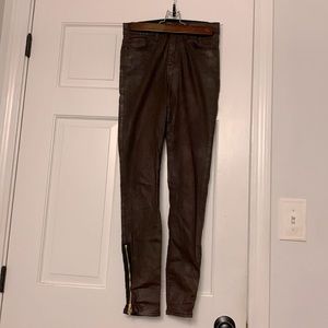 Metallic Hudson jeans with zippers at the ends